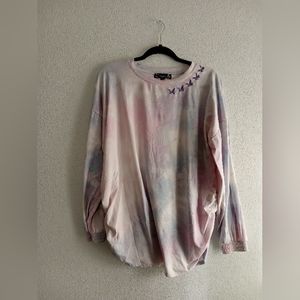 Derek Heart maternity top. XL. Pink/Purple/Blue/ tie-dye. Polyester/Spandex.